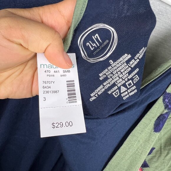 NWT Maurices Womens 24/7 T‎ Shirt Top Short Sleeves Size 3 Floral Blouse - Picture 6 of 6